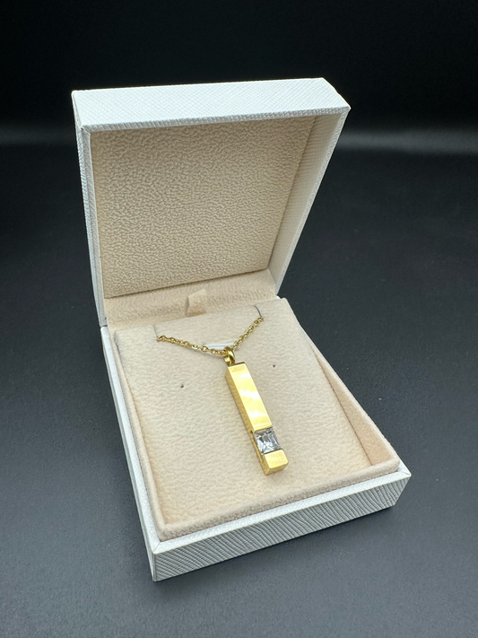 Golden Block with Stone - Necklace