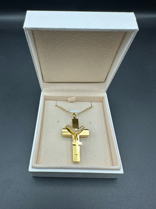 Golden Stainless Steel Cross - Necklace